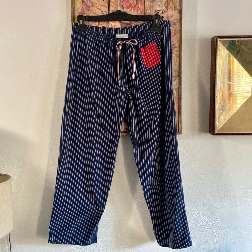 TOMMY HILFIGER BRAND 100% COTTON NAVY BLUE STRIPE PAJAMA PANTS PJS LOUNGEWEAR M